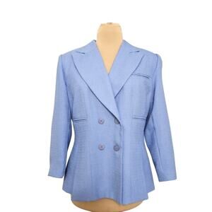 Clio 2 Suit Blazer Baby Blue Plus Size 16 Double Breasted Shoulder Pads Jacket